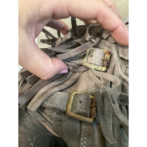 Freebird by Steven Belle Suede Double Buckle Fringe Ankle Heeled Booties US 8 - Picture 13 of 13